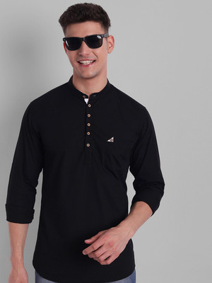 Majestic Man Men Solid Straight Kurta(Black)