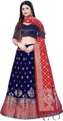 Fabcartz Self Design Semi Stitched Lehenga Choli(Dark Blue)