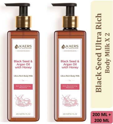 Kaers by Healthcrew Ultra Rich Body Milk | Black Seed & Argan Oil with Honey (Pack of 2)(400 ml)