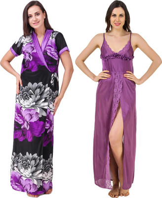 YUALIN CREATION Women Nighty with Robe(Purple)