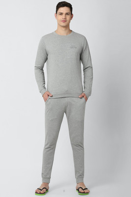PETER ENGLAND Men Solid Grey Top & Pyjama Set