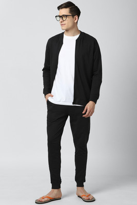 PETER ENGLAND Men Solid Black Night Suit Set