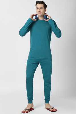 PETER ENGLAND Men Solid Blue Night Suit Set