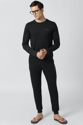 PETER ENGLAND Men Solid Black Top & Pyjama Set
