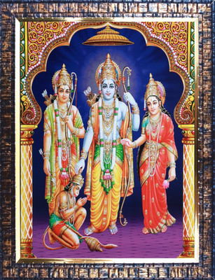 Darsh Craft Lord Ram Darbar PPB566 Digital Reprint 12 inch x 9 inch Painting(With Frame)