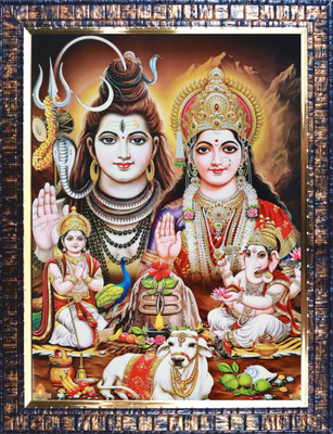Darsh Craft Lord Shiv Parivar PPB585 Digital Reprint 12 inch x 9 inch Painting(With Frame)