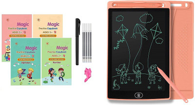 Book For Kids (Multicolor) Set Of 4 MAGIC BOOK WITH Writing Tablet Pad Magic Practice Copy(Paperback, Generic)