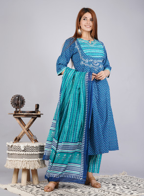 hustle bustle Printed Anarkali Kurta, Bottom & Dupatta Set