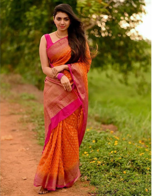 samruddhi Woven Kanjivaram Pure Silk Saree(Orange)