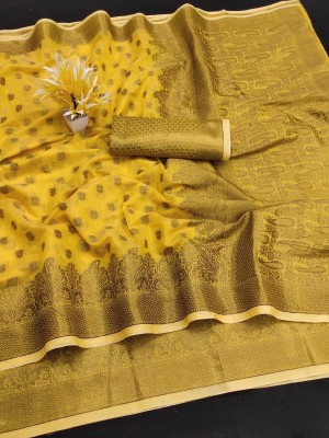 JUMSA Woven Banarasi Jacquard, Cotton Silk Saree(Yellow)