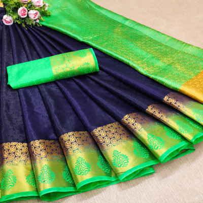 Morpich Fashion Woven Banarasi Silk Blend Saree(White)