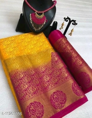 Kesari King Woven Banarasi Silk Blend Saree(Yellow)