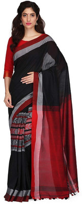 Joyguru Textile Self Design Handloom Pure Cotton Saree(Black)