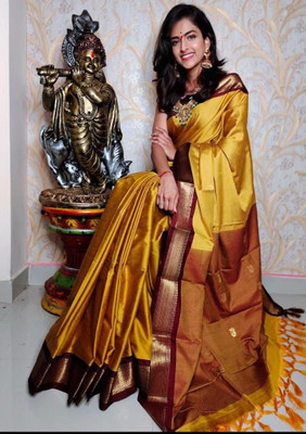 Fab Silk Woven Paithani Cotton Silk Saree(Maroon, Mustard)