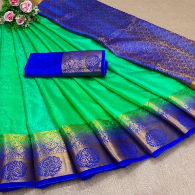 Kesari King Woven Banarasi Silk Blend Saree(Green)