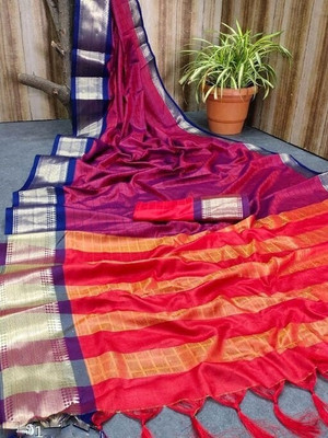 VRINDITA FASHION Checkered Assam Silk Art Silk, Cotton Silk Saree(Red)