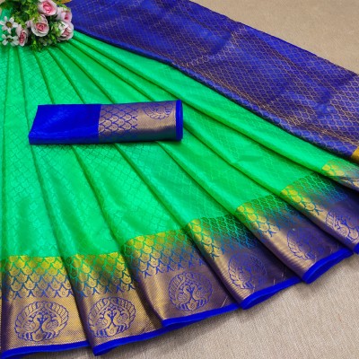 Morpich Fashion Self Design Banarasi Silk Blend Saree(Green)