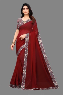 NET FORCE CREATION Self Design, Digital Print, Applique, Solid/Plain Bollywood Georgette, Silk Blend Saree(Maroon)