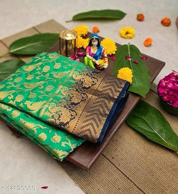 Morpich Fashion Self Design Banarasi Nylon Saree(Light Green)