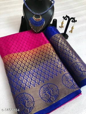 Morpich Fashion Self Design Banarasi Silk Blend Saree(Pink)