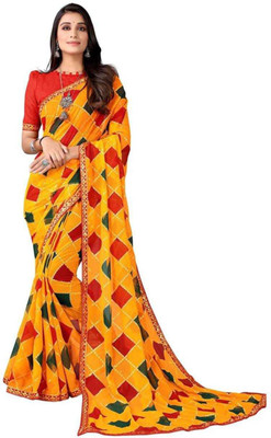 Adrika ensemble sarees Checkered Daily Wear Georgette Saree(Mustard)
