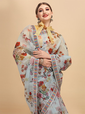 Sangria Printed Bollywood Organza Saree(Green)