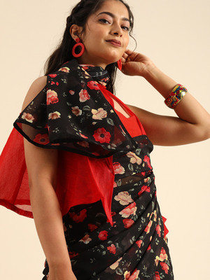 Sangria Printed Bollywood Cotton Silk Saree(Black)