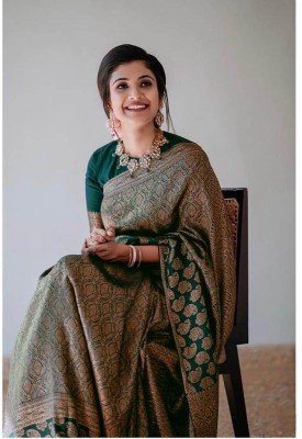 ShopEazy Solid/Plain Banarasi Art Silk Saree(Dark Green)