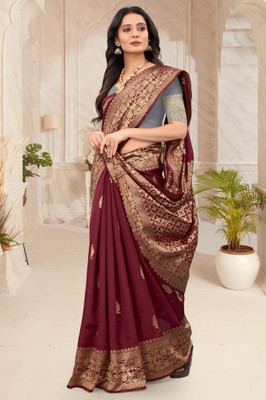 V V FASHION Self Design Banarasi Pure Silk Saree(Maroon)