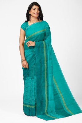 Suntex Striped Daily Wear Cotton Silk Saree(Green)