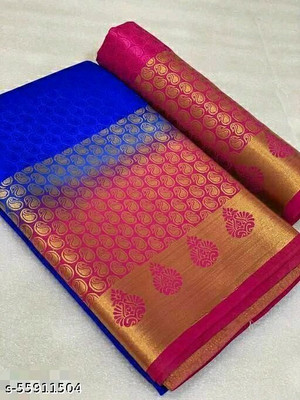 Morpich Fashion Woven Banarasi Silk Blend Saree(Blue)