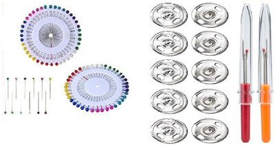 Kunfaya 80 Pc Head Ball Pins+ 40Pc Tich Button/Snap Fasteners With 2 Seam Ripper Sewing Kit
