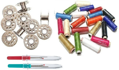 Kunfaya 5 Pc Sewing Bobbins + 10 Pc Multicolor Thread Spools With 2 Seam Ripper Sewing Kit