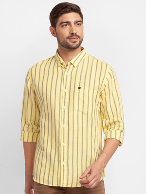 Spykar Men Striped Casual Yellow Shirt
