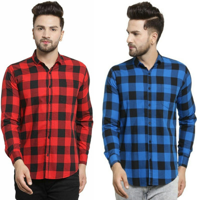 Rehan Trends Men Checkered Casual Red, Black Shirt(Pack of 2)