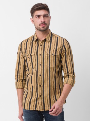 Spykar Men Striped Casual Green Shirt