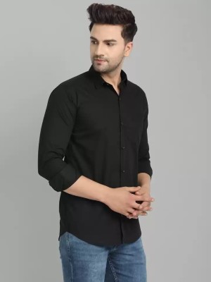 Asian Fox Men Solid Formal Black Shirt