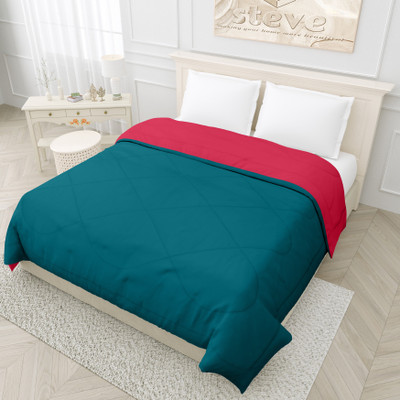 KORBIN Solid Double Comforter for  Mild Winter(Microfiber, PINK-CYAN)