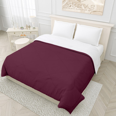 STEVE Solid Double Comforter for  Mild Winter(Microfiber, Wine, White)