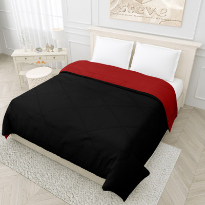STEVE Solid Single Comforter for  Mild Winter(Microfiber, Black, Red)