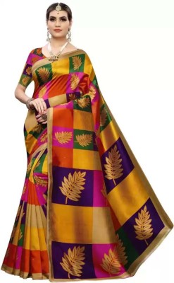 Aruna Sarees Printed Kanjivaram Silk Blend Saree(Multicolor)