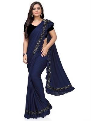 ksevencreation Self Design Bollywood Lycra Blend Saree(Blue)