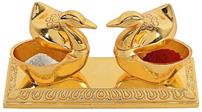 shri krishna handicraft Double Duck Shape Haldi Kumkum Box for Home Pooja::designer Showpiece Decorative Showpiece  -  5 cm(Aluminium, Gold)