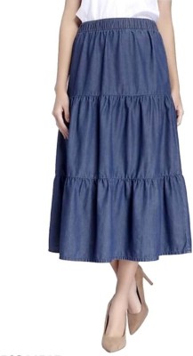 Codaisy Solid Women Tiered Blue Skirt