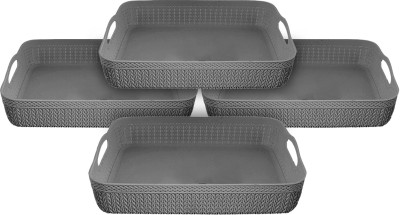 KUBER INDUSTRIES Plastic Q-3 Multiuses Designer Unbreakable Plastic Storage Basket Pack of 4 (Grey) Storage Basket(Pack of 4)