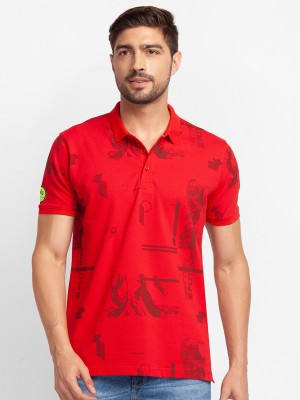Spykar Printed Men Polo Neck Red T-Shirt