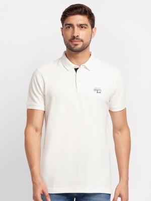 Spykar Solid Men Polo Neck White T-Shirt