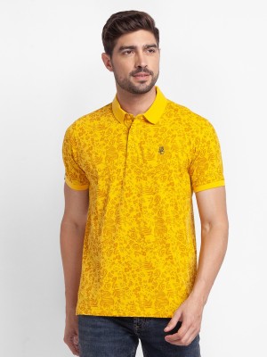 Spykar Printed Men Polo Neck Yellow T-Shirt