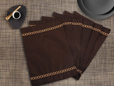 Dekor World Rectangular Pack of 6 Table Placemat(Brown, Polyester)