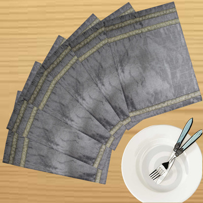 Dekor World Rectangular Pack of 6 Table Placemat(Silver, Polyester)